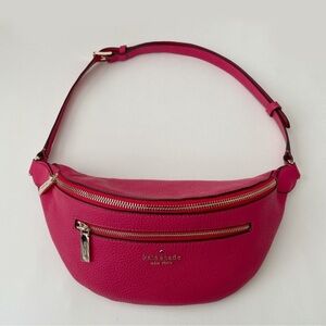 Kate Spade Womens Pink Leila Pebbled Leather Fuchsia Crossbody Belt Bag